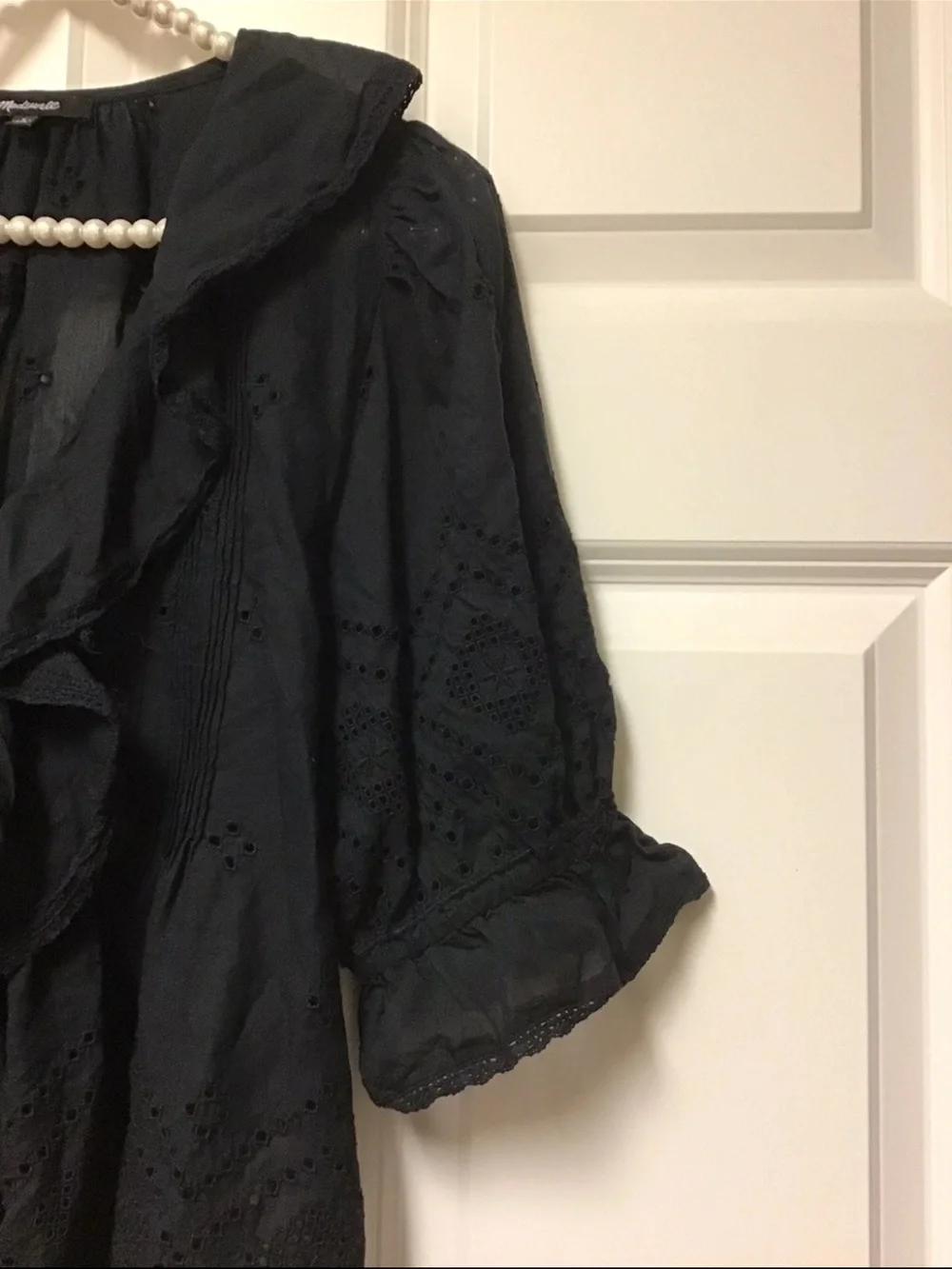 Madewell The Blaire Black Ruffled Eyelet Blouse